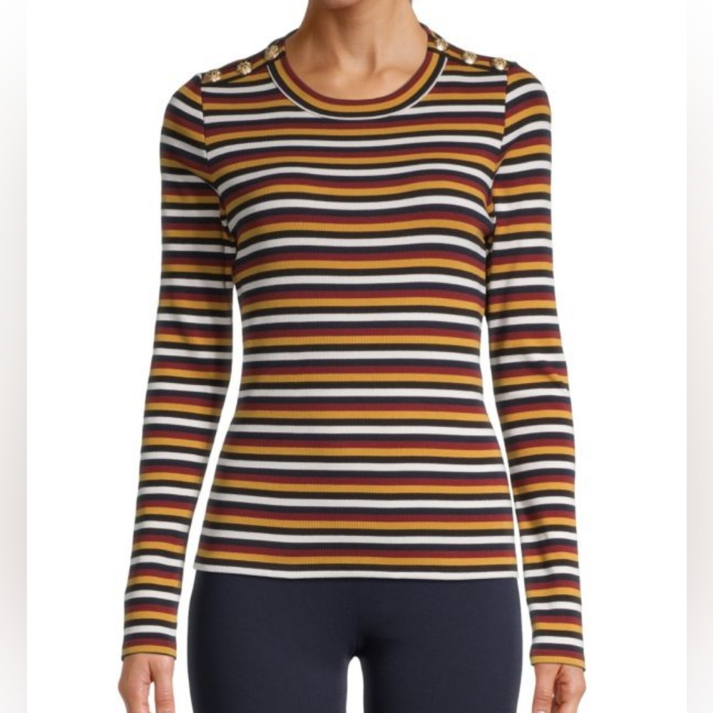 Veronica Beard Mayer Button-Shoulder Striped Long… - image 1